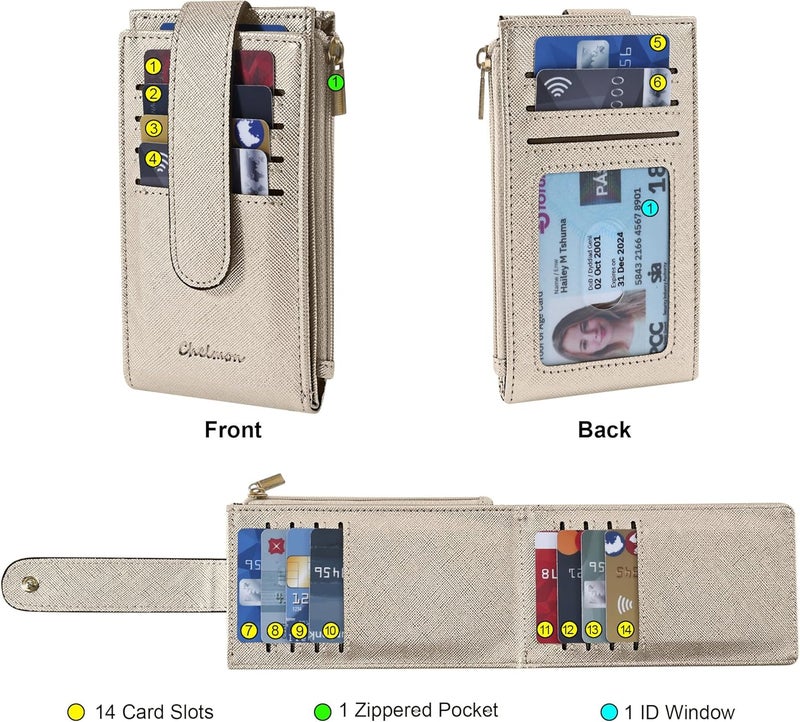 Chelmon Womens Wallet Slim RFID Blocking Bifold Multi Card Case Wallet with Zipper Pocket (Silver Gold) - Image 3